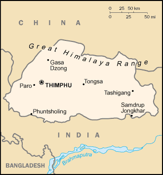 Mapa państwa BHUTAN