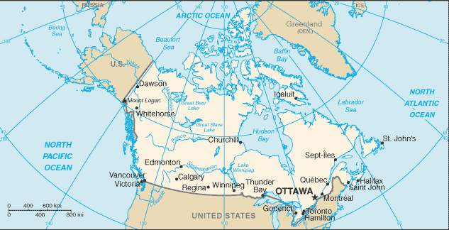 Mapa państwa KANADA