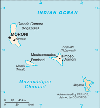 Mapa państwa KOMORY