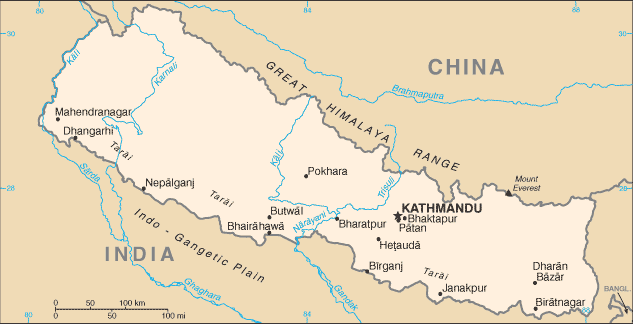 Mapa państwa NEPAL