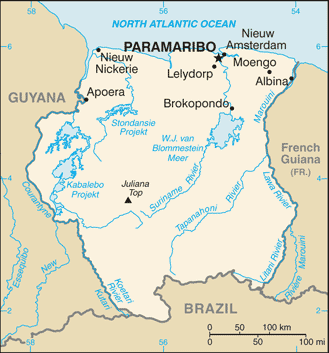 Mapa państwa SURINAM