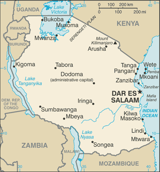 Mapa państwa TANZANIA